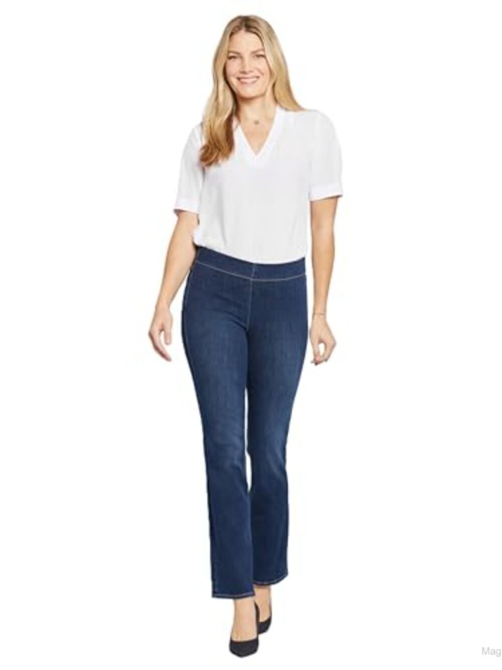 Pull On Straight Leg High Rise Jeans Cotton Blend Stretch Casual